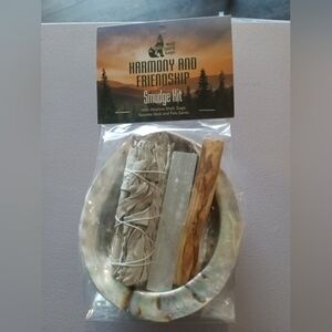 Smudge kit with abalone shell, sage, selenite stick and Palo santo